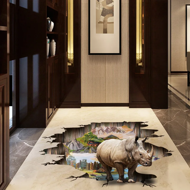 

3D animal world wall stickers rhinoceros painting mall hotel KTV cinema decoration