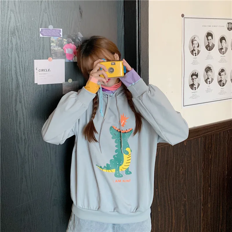 

Осенние толстовки большого размера с мультяшным принтом, Женская водолазка в стиле Харадзюку, пуловер, Повседневная модная Милая толстовка унисекс, Женская Толстовка