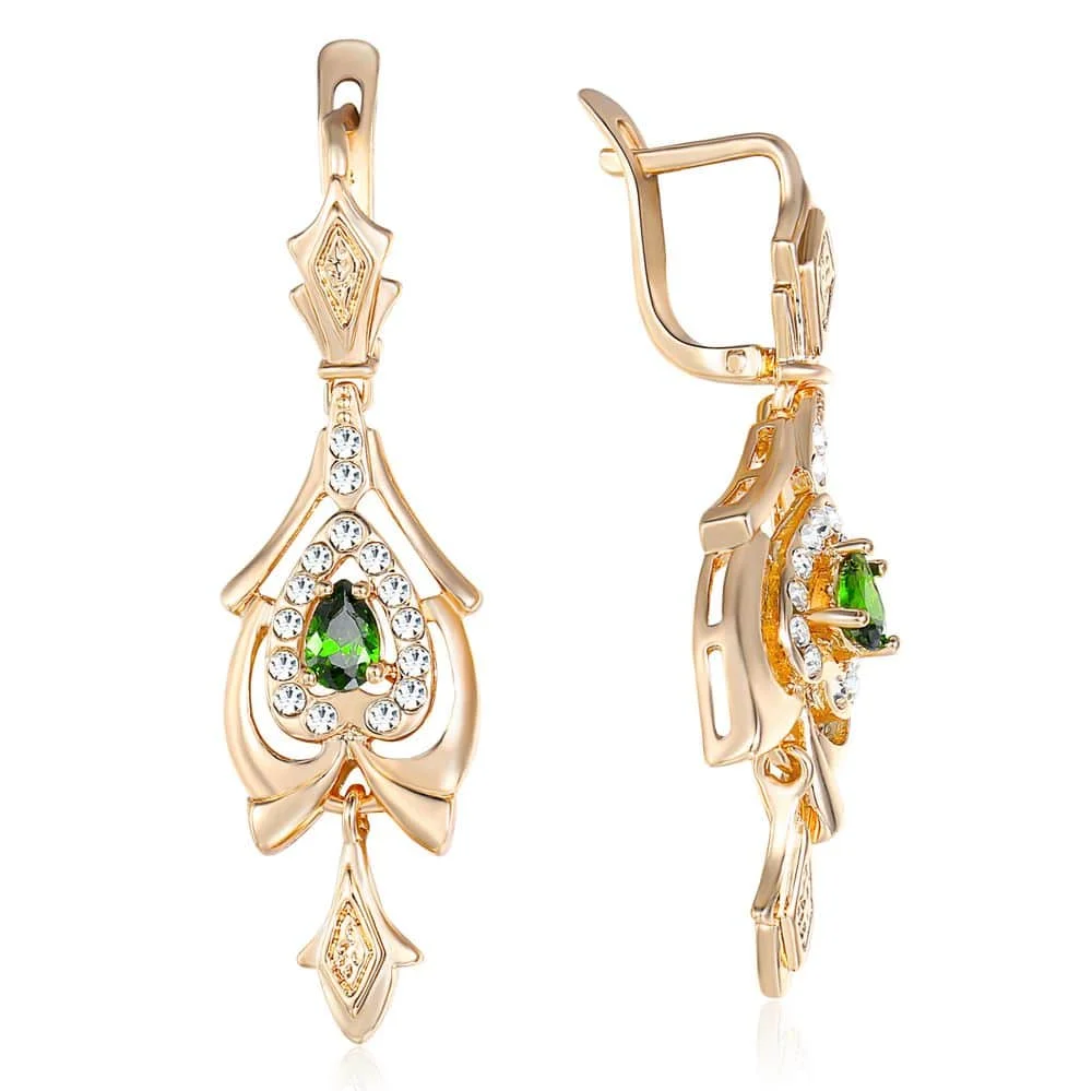 Серьги для женщин Teardrop Olivine Green CZ люстра с золотым покрытием с прозрачным кубическим цирконием GE109