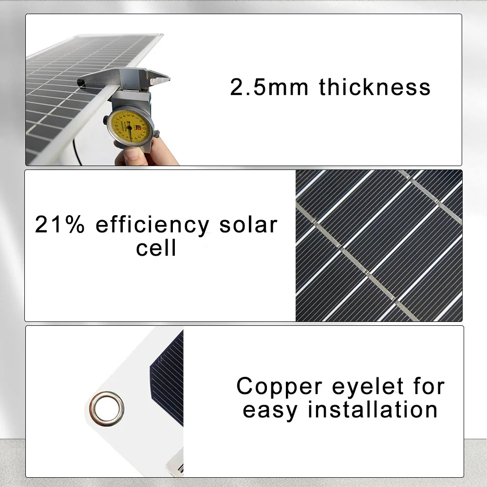 Jual 12 V 100W Tinggi Efisiensi Monocrystalline Solar Cell Fleksibel Off Grid Solar Panel Charger Untuk Baterai 12 Volt, RV, Perahu, Mobil