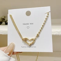 origin summer hollow out love heart asymmetric pendant necklace for women girls gold color beaded chain mix necklace jewellery