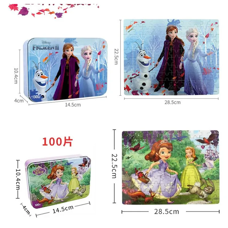 

Frozen2 Mickey Minnie Mouse Sofia Marvel Puzzle 100 Pieces Learning Educational Interesting Wooden Toys For Children