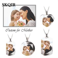 skqir personalized dog tag pendant necklace custom mom name photo silver engrave charm nameplate necklace for women family gifts