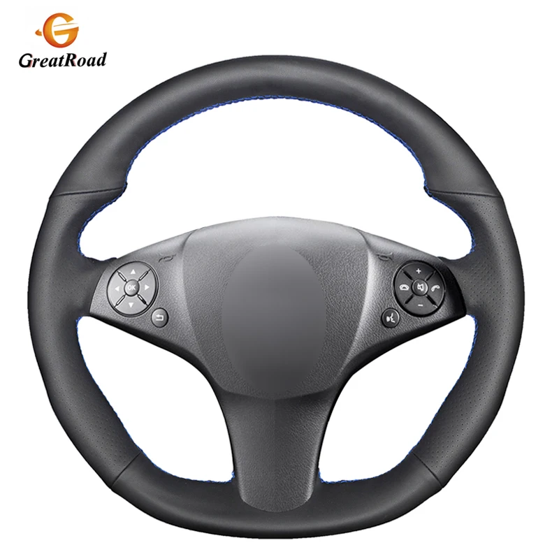 Рука сшитый черный искусственная кожа Чехол рулевого колеса автомобиля для Mercedes