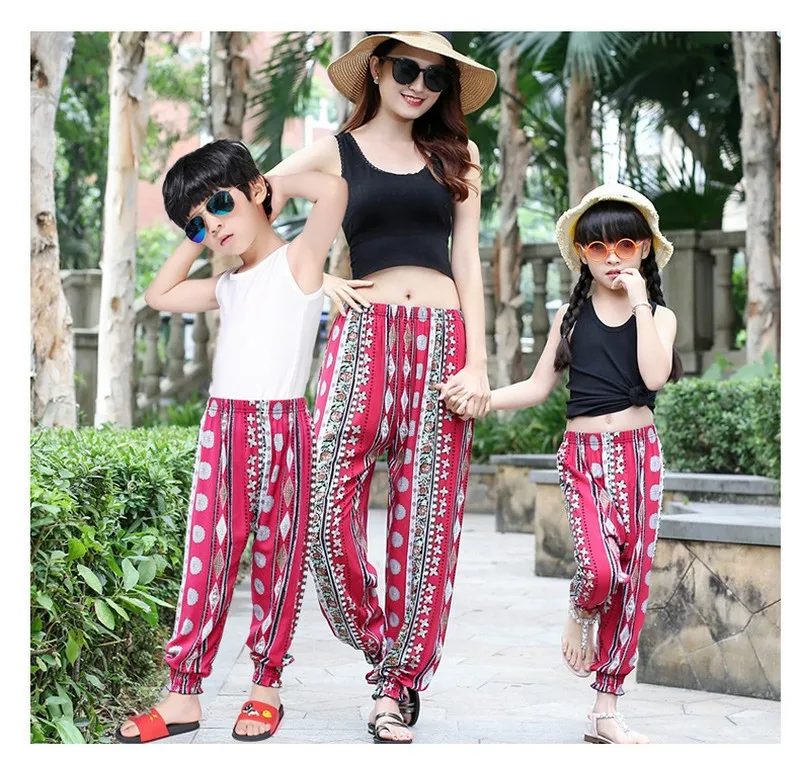 

2022 Summer And Autumn New Cotton Silk Wear Thin Section Parent-child Wear Beach Pants Anti-mosquito Bloomers Loose Casual Home