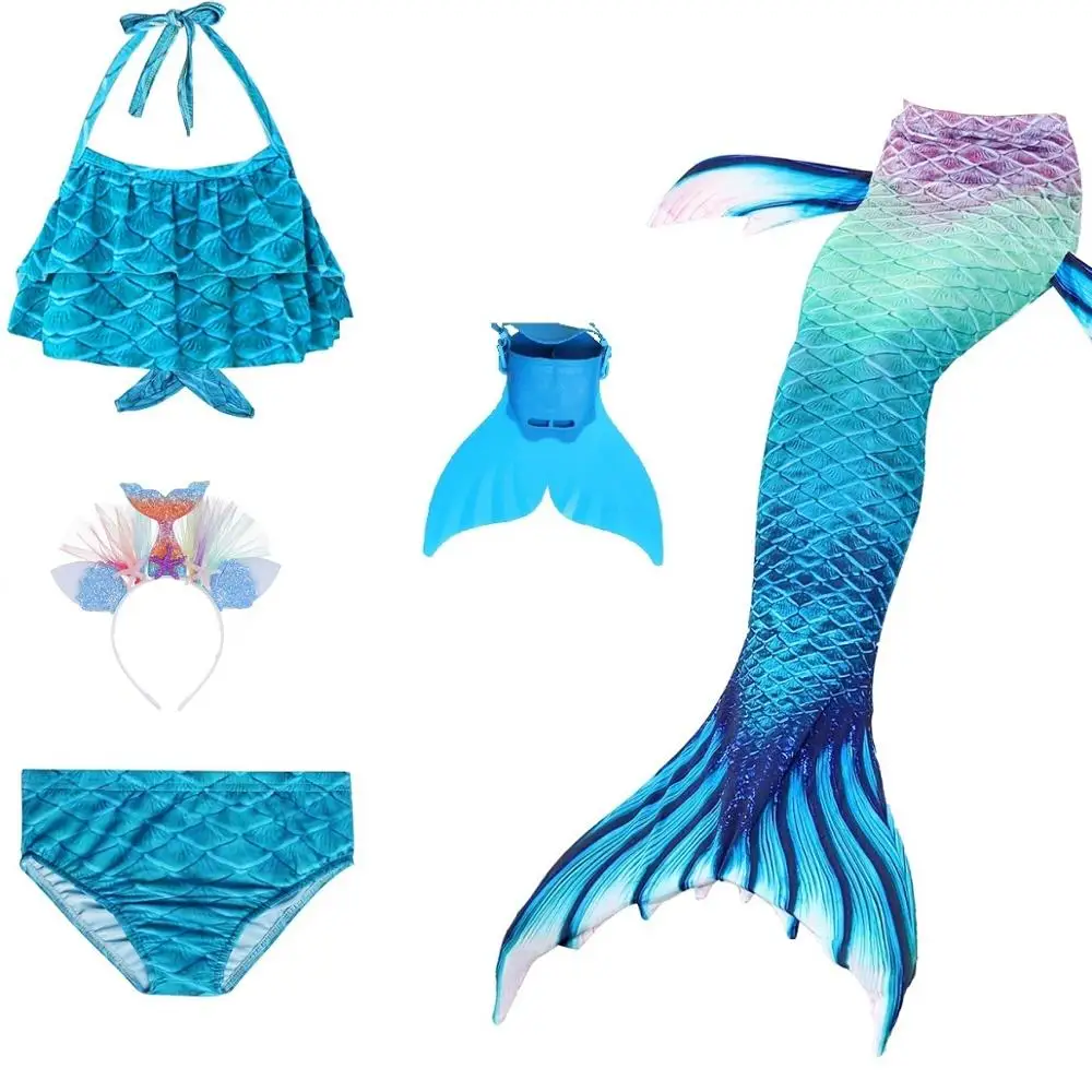Blue 01 set 1 Детский купальник с хвостом Русалочки, бикини для девочек, Костюм Русалки для косплея, купальный костюм с плавником, одежда для купания с хвостом русалки - Цвет: Blue 01 set 1