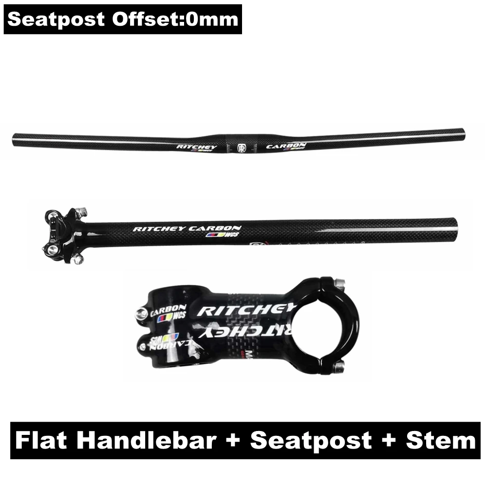 Flat Handlebar SETS Глянцевое углеродное волокно руль Bik MTB руль набор горный велосипед руль+ подседельный штырь+ стержень+ Бар Конец XXX велосипедные части - Цвет: Flat Handlebar SETS