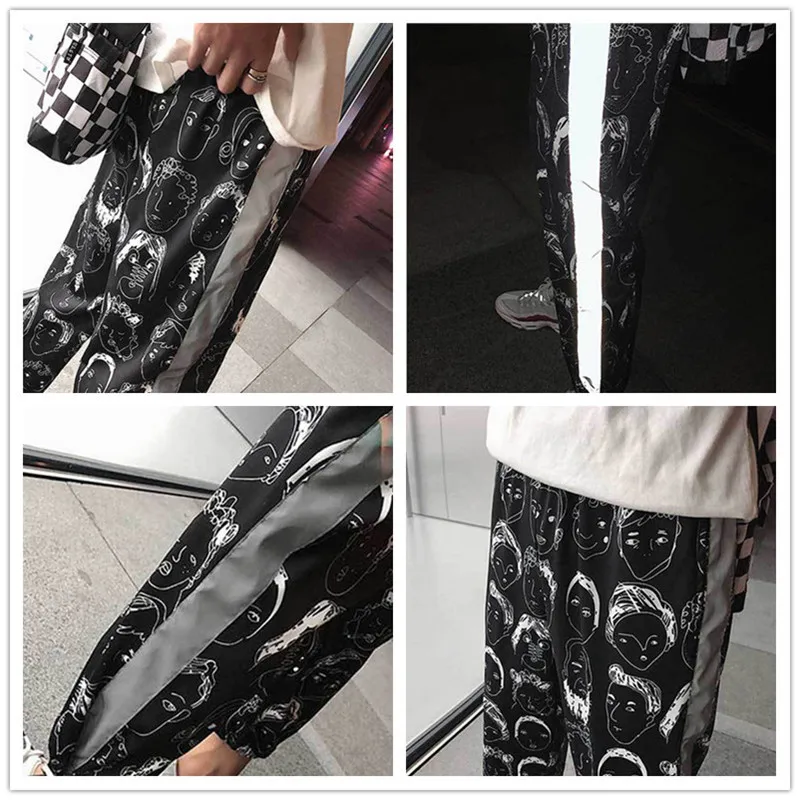 

New Men's Reflective Pants Sweatpant Casual Joggers Streetwear Loose Ankle Length Pant Hip Hop Male Casual Trousers JE324