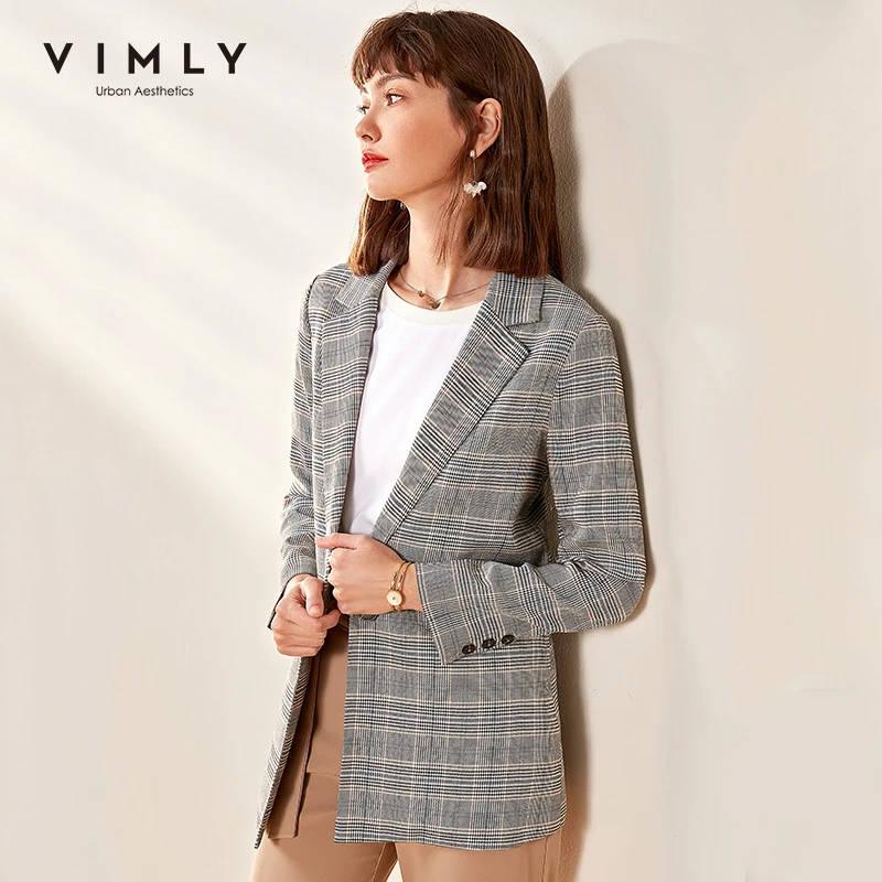 Женский блейзер с отложным воротником Vimly винтажный клетчатый пиджак в полоску