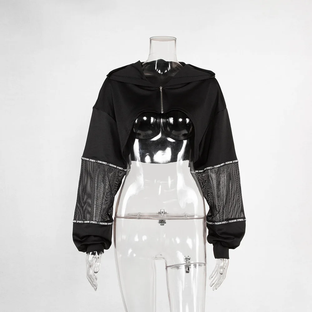 Черные однотонные Топы с длинным рукавом женские толстовки для бега свободные на