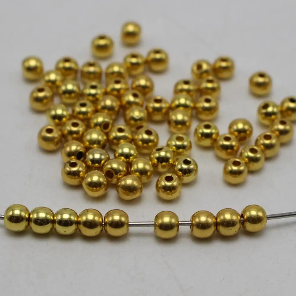 1000 золотистые пластиковые круглые бусины с отверстием 4 мм Гладкие шарики |