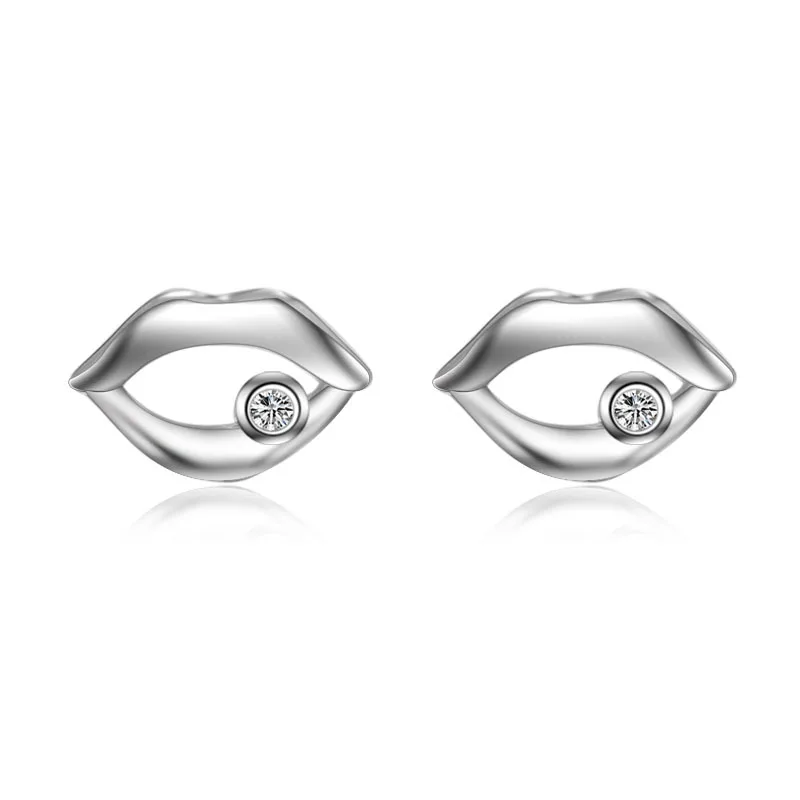 

925 Sterling Silver Zircon Lips Stud Earrings For Women Girls Wedding Personality Fashion Cute Jewelry Pendientes eh880