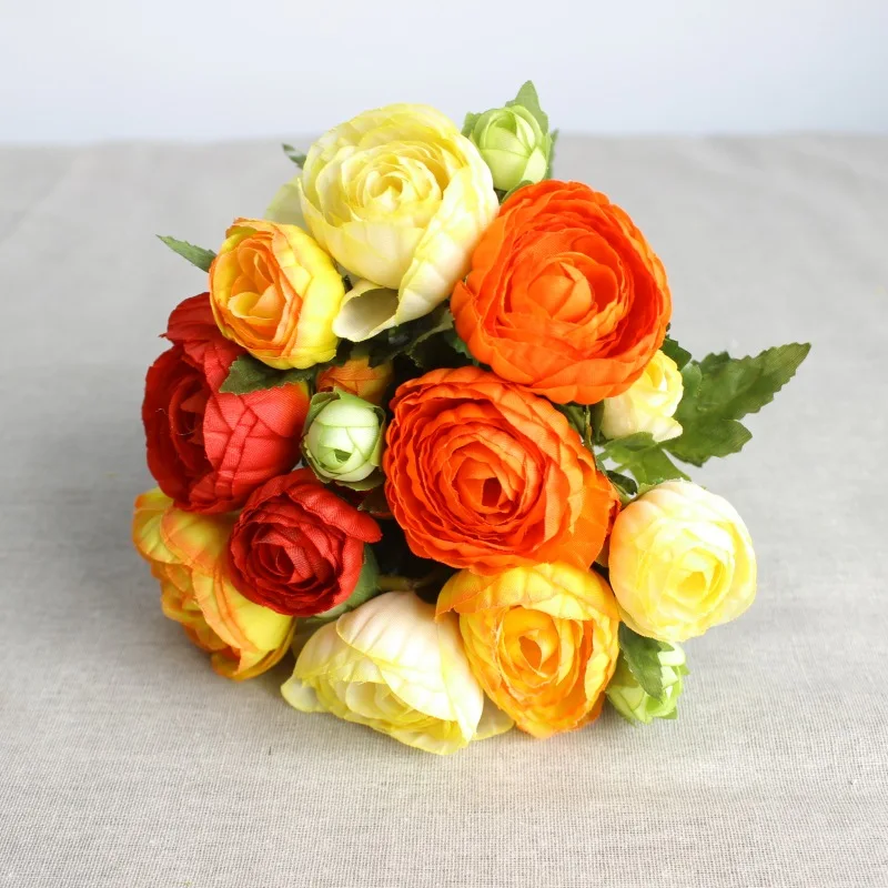 1 шт. яркий 10 голов букет роз ranunculus свадебный цветок невесты шелковые искусственные цветы вечерние подарок для дома
