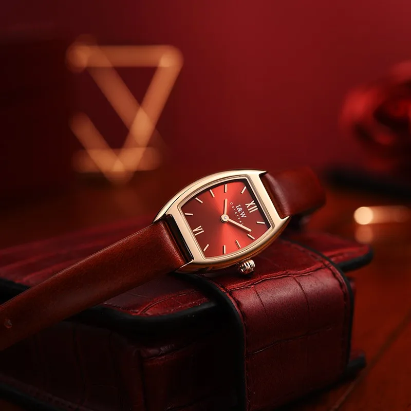 Switzerland Made Tonneau Watch for Women Luxury Brand I&W Ultrathin Womens Quartz Watch Sapphire Leather Waterproof Ladies Watch enlarge