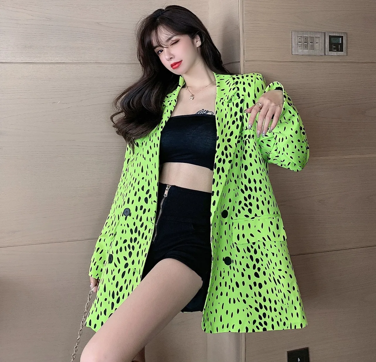 

New 2021 Spring Women Leopard Print Long Sleeve Blazer Vintage Womens Casual Fashion Outwear