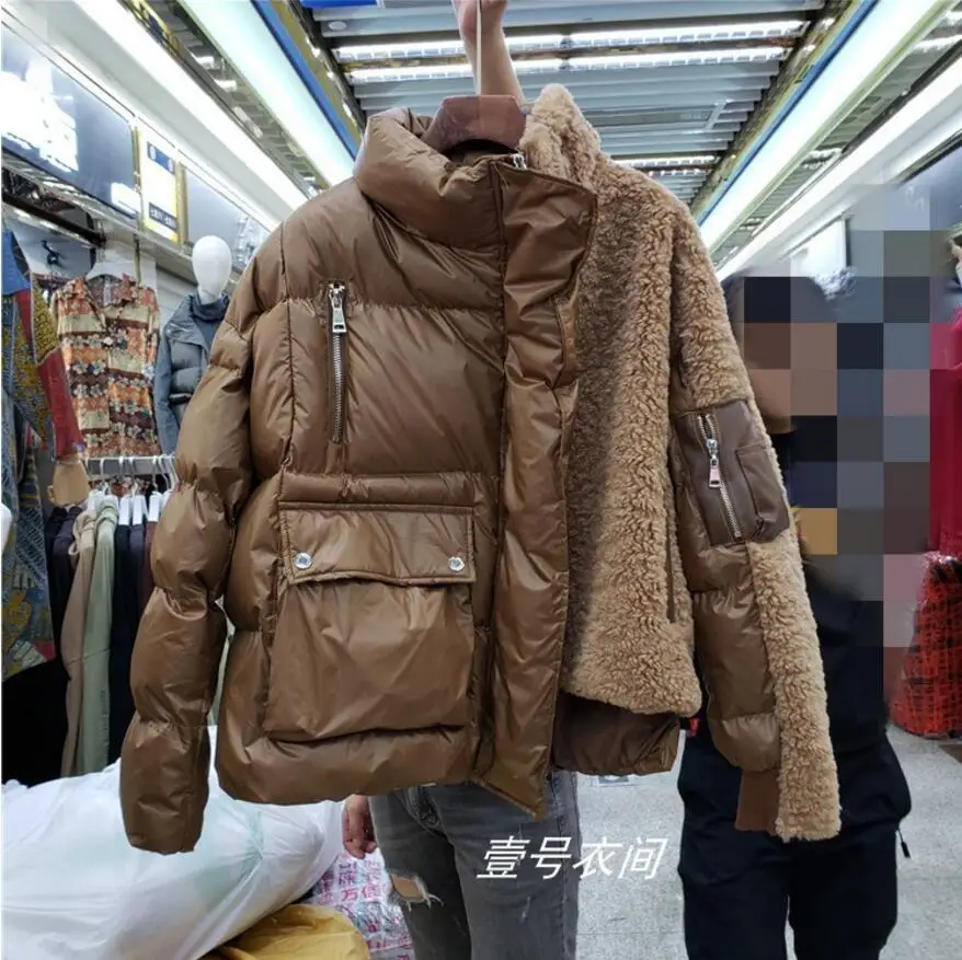 Зимнее пальто женская теплая куртка с хлопковой подкладкой асимметричная