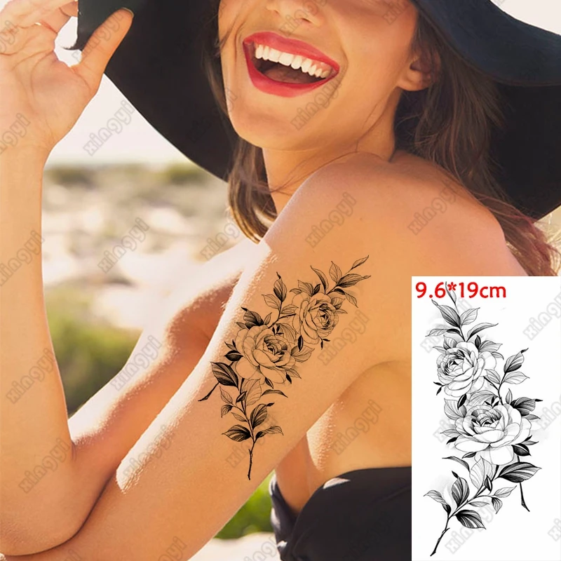

Sexy Flower Temporary Tattoos for Women Body Art Painting Arm Legs Tatto Sticker Realistic Fake Sketch Rose Waterproof Tatoo