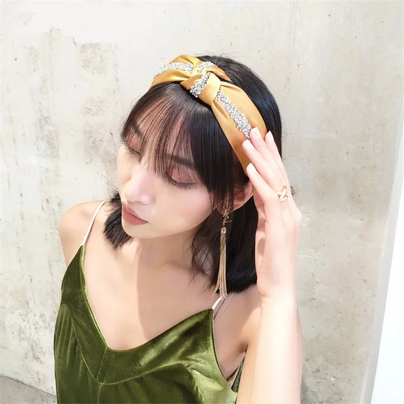 6 цветов новинка стразы Галстуки для волос однотонные банты женщин идеальное