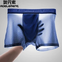 aoelement 2 pack mens underwear ice silk boxer shorts mesh summer mid waist panties breathable sexy see through men boxers