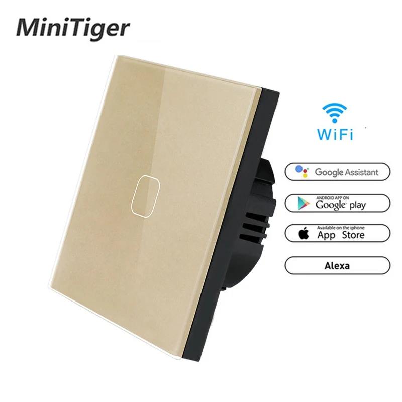 WiFi Gold 1gang Стандарт ЕС 1/2 банда 1 способ Tuya/Smart Life/ewelink WiFi настенный светильник сенсорный переключатель для Google Home Amazon Alexa Голосовое управление - Цвет: WiFi Gold 1gang