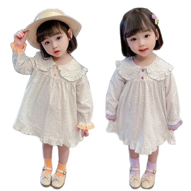 

Платье детское демисезонное с длинным рукавом и цветочным принтом