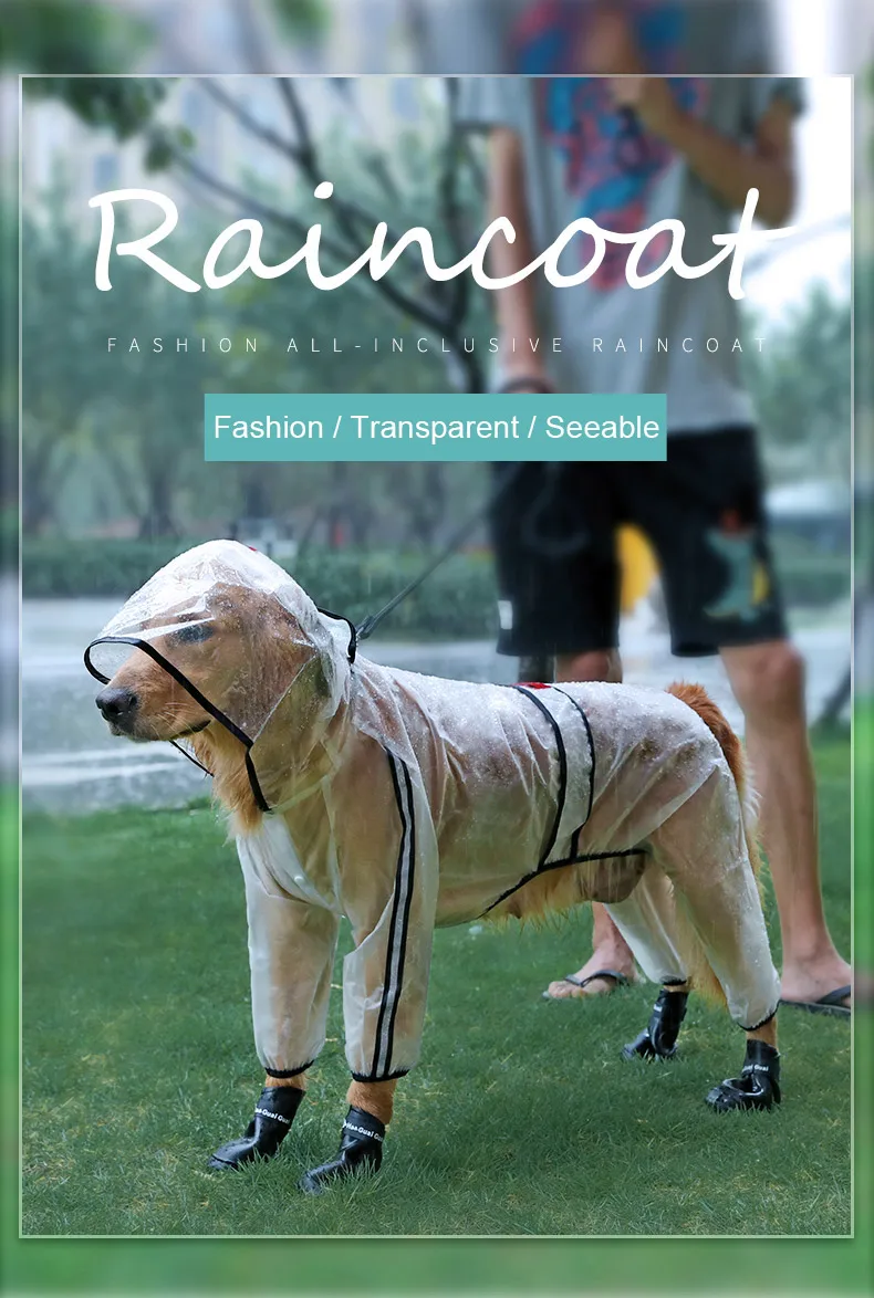 

Pet Raincoat Puppy Four Feet Hooded Transparent Waterproof Teddy Large Dog Rain Out Clothes