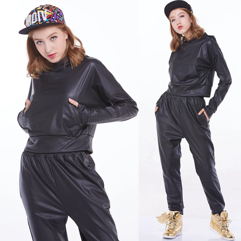 Костюмы для джазовых танцев женская одежда уличных черные топы штаны сцены в