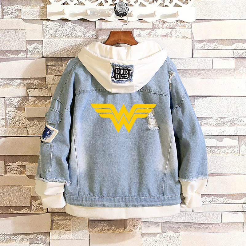 Женская джинсовая куртка с капюшоном повседневная Осенняя Толстовка в стиле