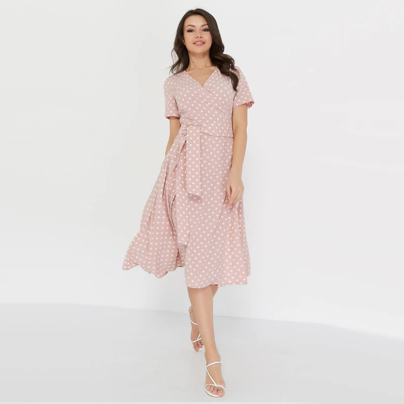 Для женщин горошек Винтаж A Line платье с v образным вырезом сексуальное Вечерние