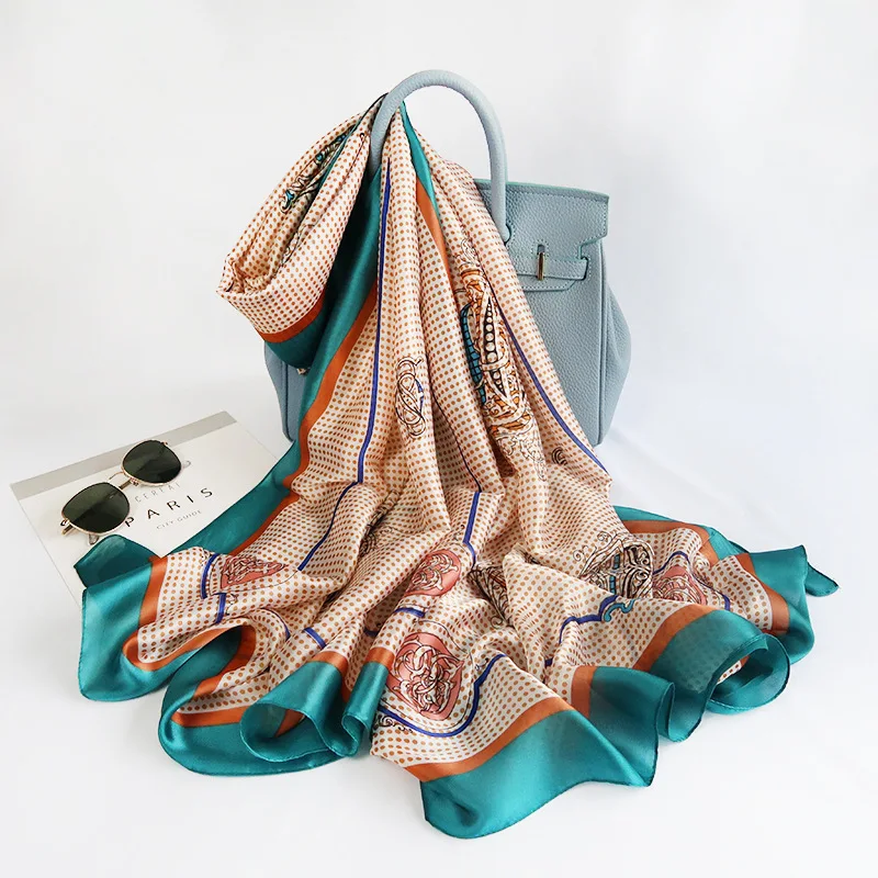 

2021 Летний Шелковый шарф, женский шарф с принтом, цветок, птицы, лист, цепочки, 100% Натуральные Искусственные шали и шарфы 180*90 см хиджабы