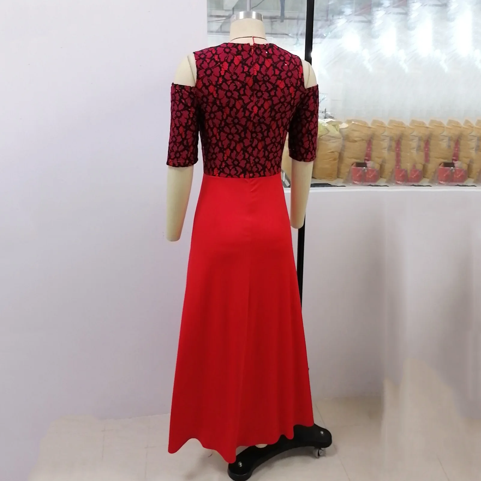 Red Bodycon Jumpsuits For Women Plus Size Black Lace Patchwork Half Sleeve High Waist Elegant Evening Party Dinner Night Clothes
