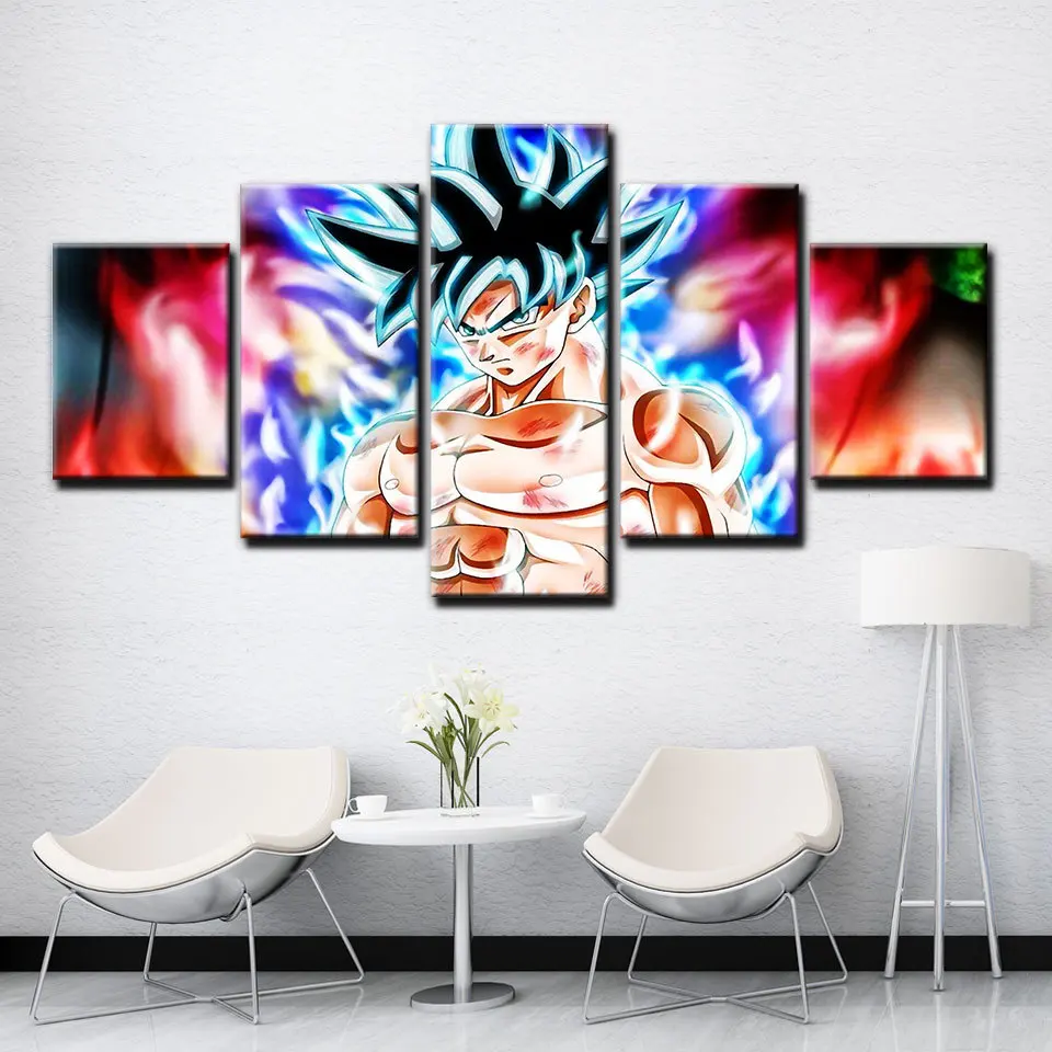 

No Framed 5 Panel Goku Japan Anime Modular Wall Art Canvas HD Posters Pictures HD Paintings Home Decor Living Room Decoration