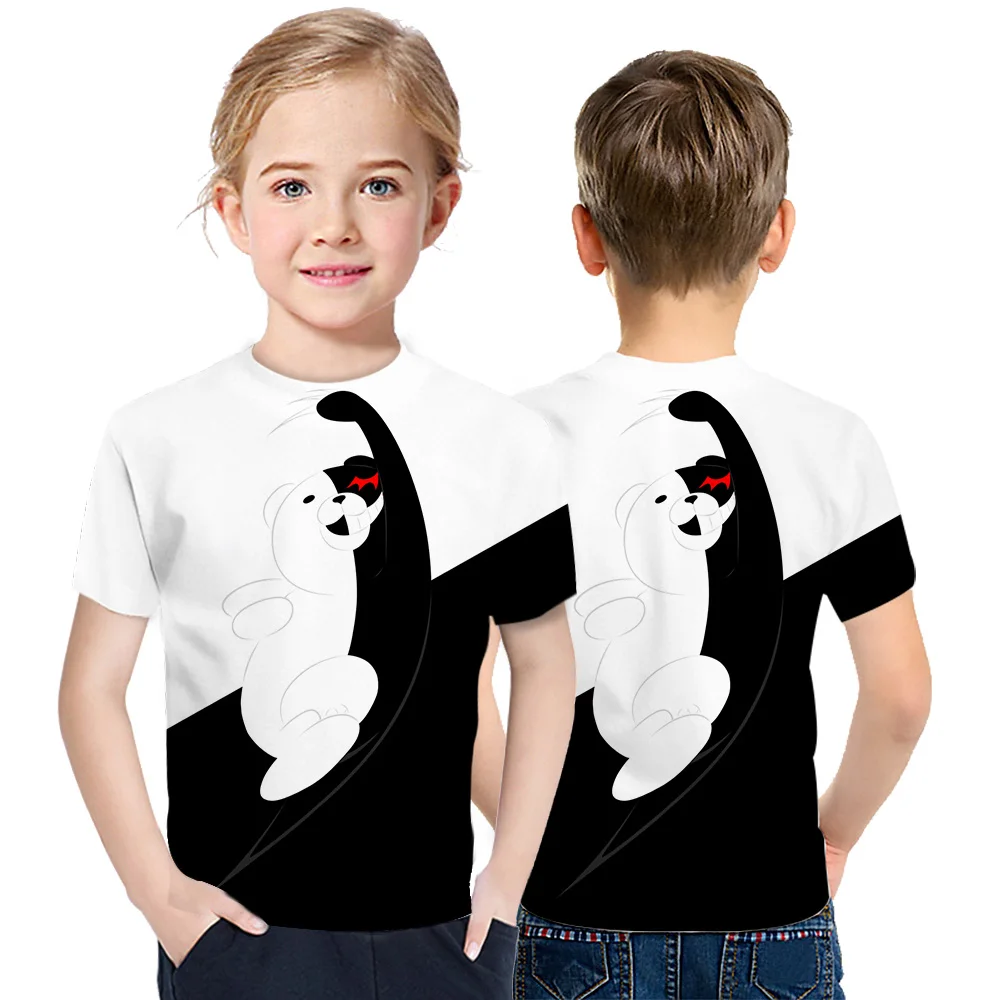 

Monokuma Youth Popular Children's 3D Printing Short Sleeve Fashion Simple Versatile Top Personalized Harajuku Loose T-Shirt