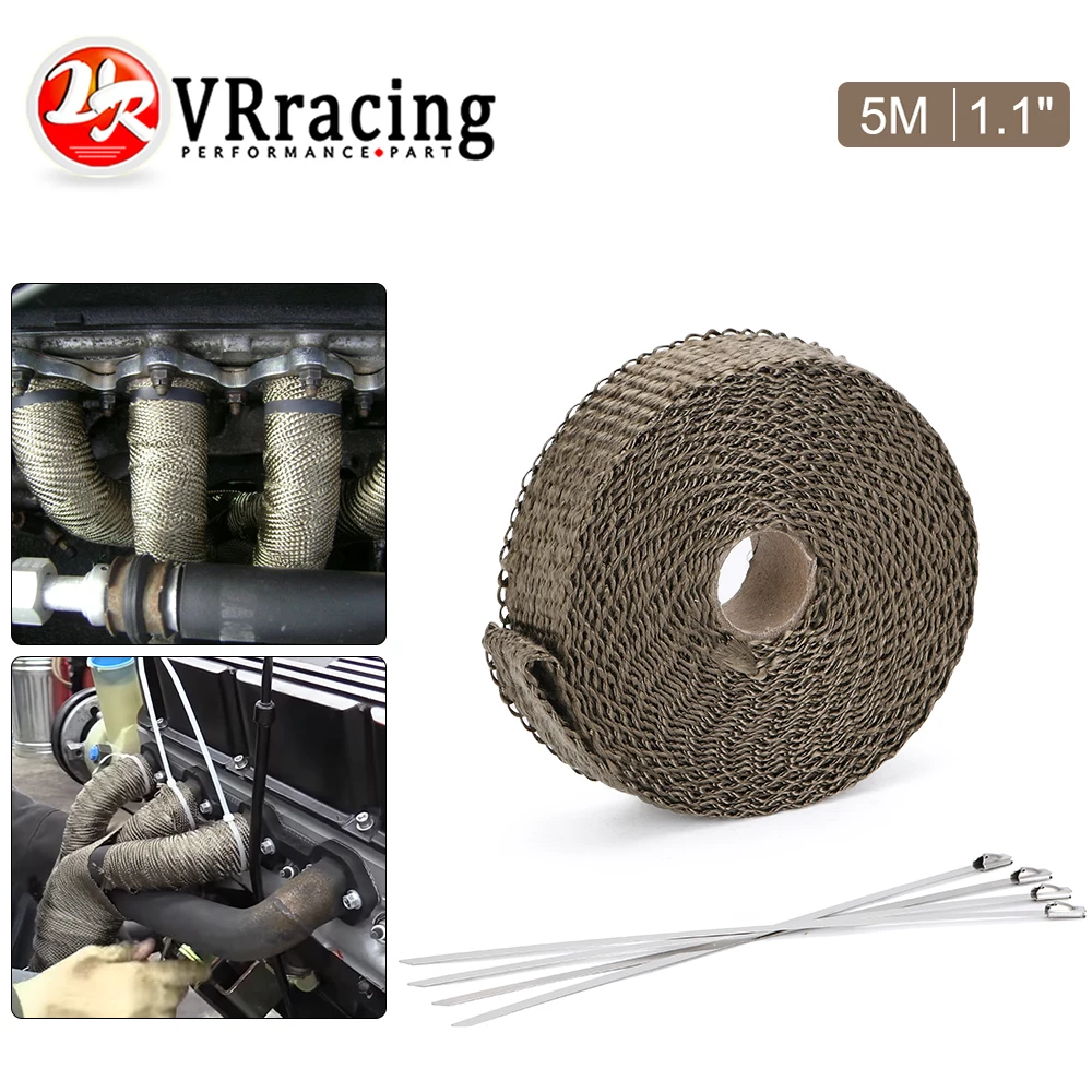 

1"/25MM 5M Titanium Exhaust Header Pipe Heat Wrap Tape With Locking Ties Thermal Protection Roll Shield Car Accessories