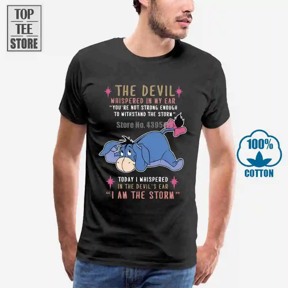 Мужская черная футболка Eeyore с надписью The Devil Whispered In My Ear|Мужские футболки| |