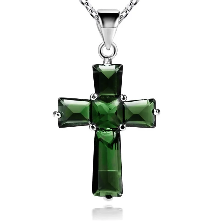 European and American colorful treasure lady ornament cross Emerald Pendant Amazon luxury irregular Zircon Necklace | Украшения и