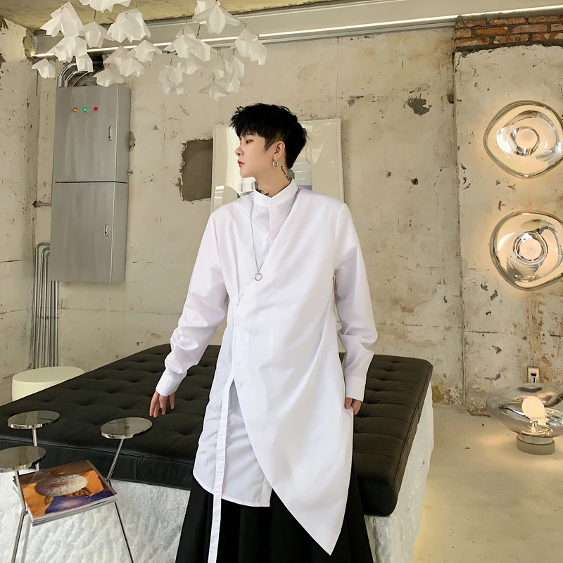 Стильная стойка в японском стиле с воротником Длинные мужские рубашки длинным