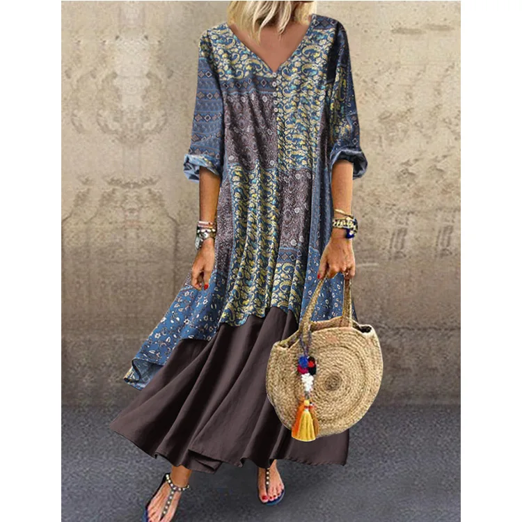 Хлопковое женское платье новое с цветочным принтом Бохо длинным рукавом Chffion