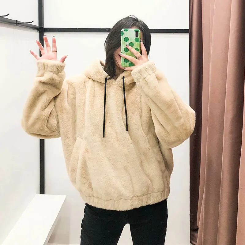 

Nlzgmsj Za Women Faux Fur Hood Coats Jacket Loose Long sleeves pocket 2021 Ladies Elegant Winter coat