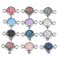 20pcslot stainless steel glitter faux druzy resin charm connectors two holes colorful round charm for girls diy jewelry 8mm