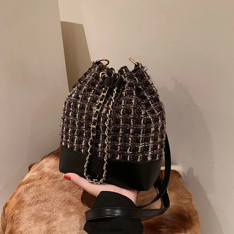 

Shoulder Bags For Women Luxury Designer Handbags Large Capacity Fashion Plaid Bucket Ladies Vintage Chain Female Crossbody Bags