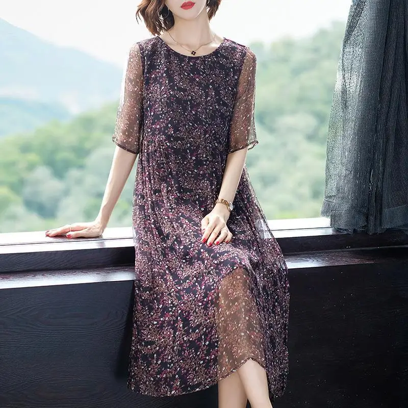 

4xl 5xl floral chiffon women dress plus size elegant summer dress casual loose midi vintage evening party big size dress 2020