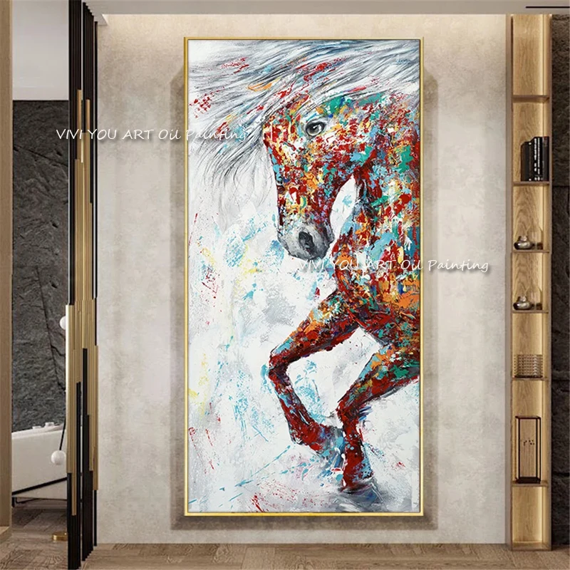 Высокое Качество ручная роспись Абстрактная красная лошадь масляная живопись на