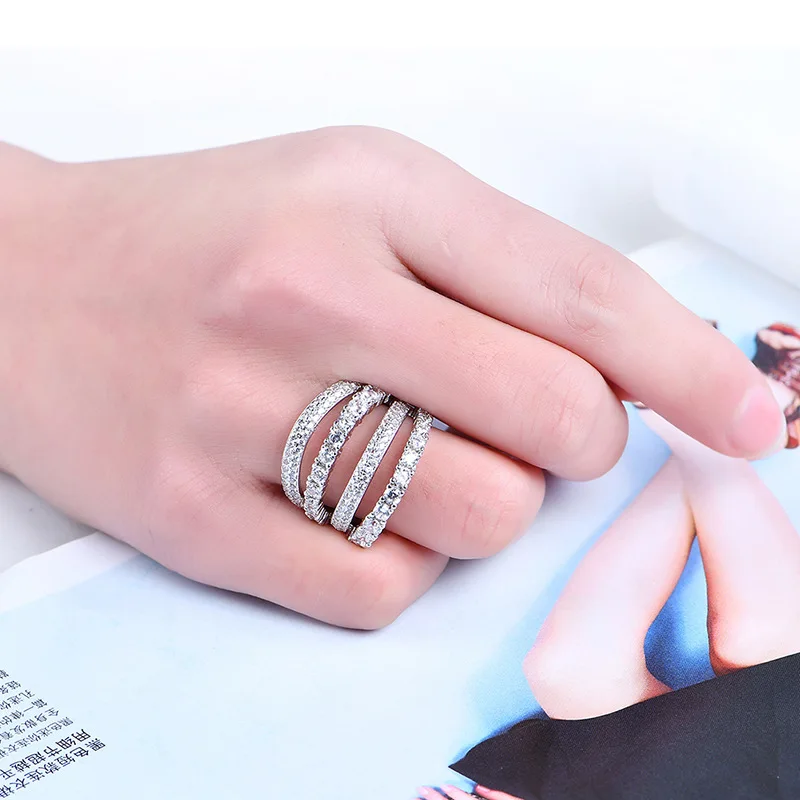 NJ крутое многослойное модное серебряное кольцо для крутых женщин сверкающий