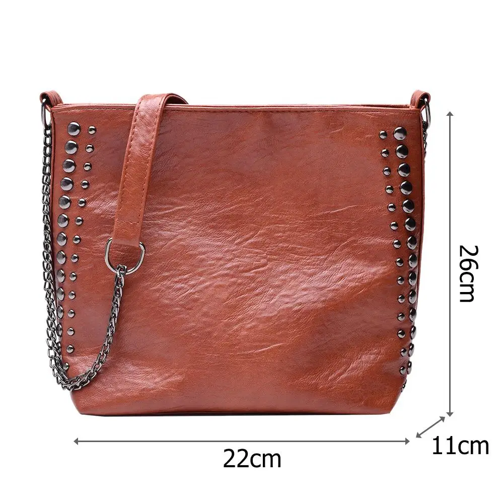 

Rivet Crossbody Bags For Women 2021 Soft Pu Leather Bucket Bags Female Chain Bag Ladies Travel Shoulder Bag bolsa feminina
