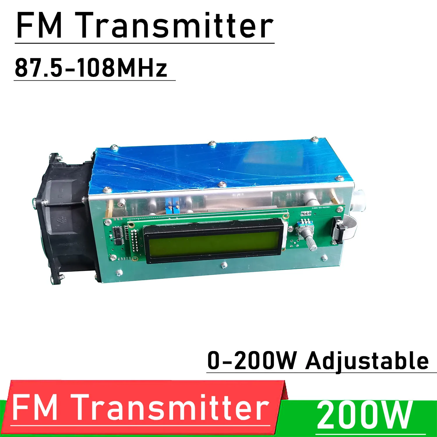 Adjustable 200W FM Transmitter Stereo audio Radio Station Ham Full Protection Design Digital display broadcast Station Receiver