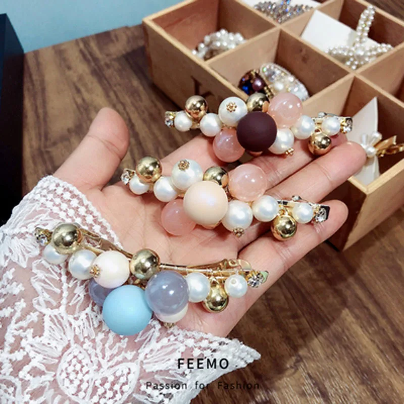 

Sweet Imitation Pearl Spring Clips Hairpins Rhinestones Barrettes for Women Female Ladies Fashion Hair Accessories Hairclips