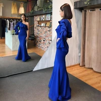 elegant royal blue one shoulder mermaid prom dress with ruffles floor length sexy night evening dresses ceremony party wear gown