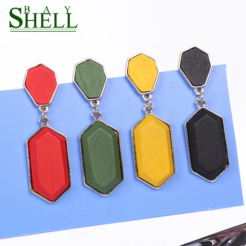 2020 Vintage Wood Earrings For Women Fashion Bohemian Elegant Gold Big Dangel Female Geometric Drop Earring Jewelry | Украшения и