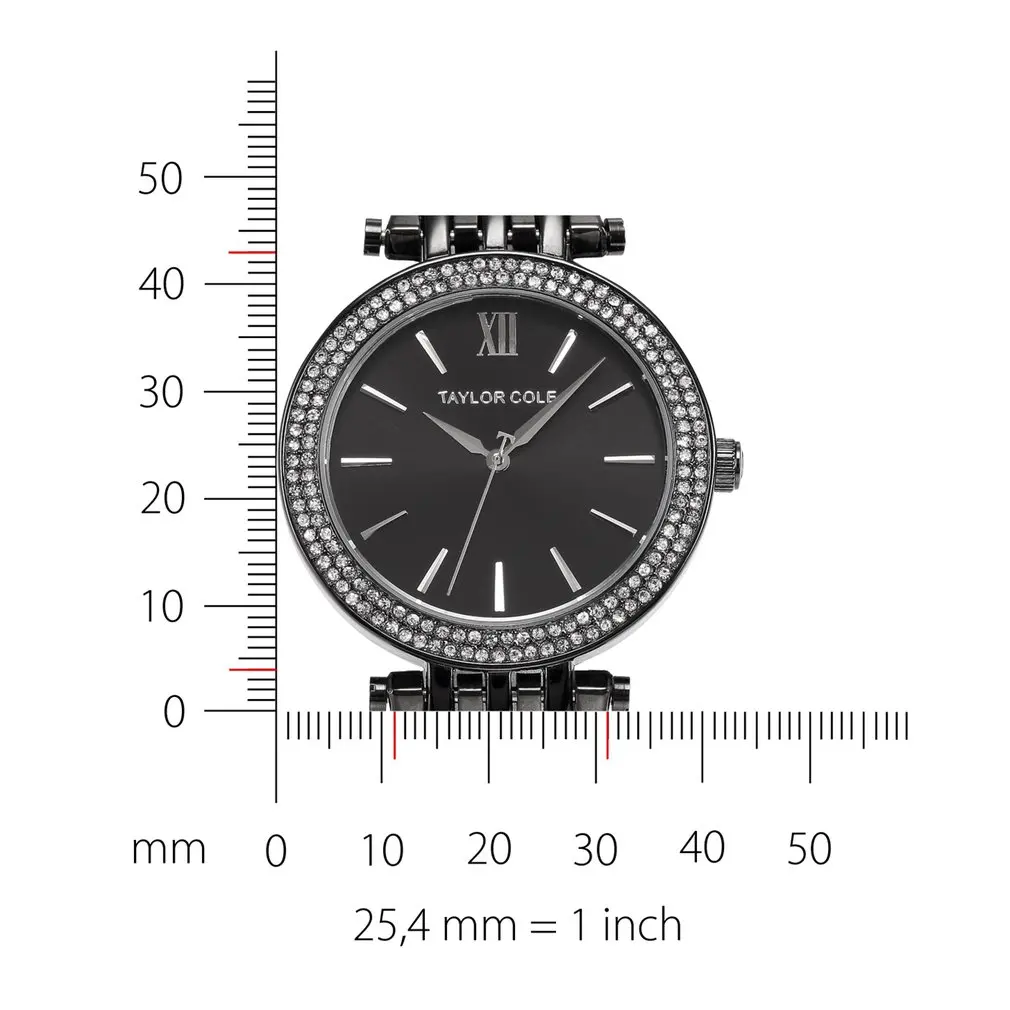 

TARLOR COLE Lady Fashion Analog Quartz Steel Dress Casual Bracelet Band Clock Black Crystal Bezel Women Rhinestone Watch / TC004